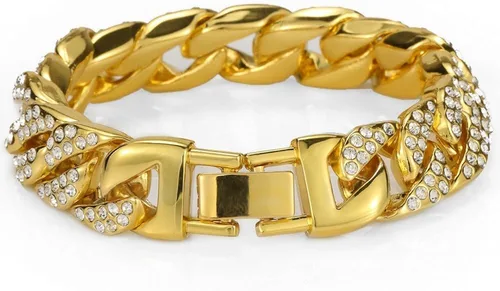 Vista 4 de Mens 12MM 14MM 20MM Chains 18K Gold Plated CZ Fully Iced-Out Miami Cuban Necklace Bracelet Set
