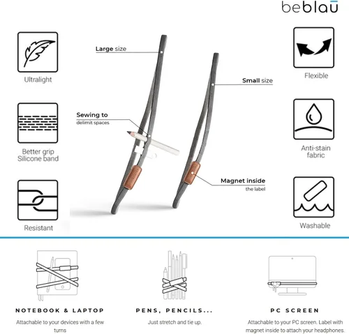 Vista 4 de Beblau TWIST PACK (S & L incluido) Organizador portátil elástico que se puede conectar a tu portátil, portátil, pantalla de PC.. Cualquier cosa!
