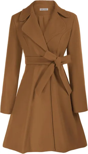 Vista 8 de Kate Kasin Mujeres Abrigo de Lana con Línea Evasé, Abrigo de Vestir con Cinturón, Cuello con Muesca, Capa de Otoño e Invierno Negro
