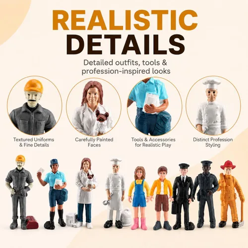 Vista 3 de 9 piezas de figuras de personas en miniatura para pasteles, realistas, detalladas, policía, piloto, bombero, cartero, chef, modelo pintado a mano