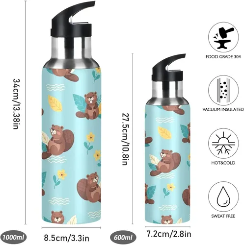 Vista 2 de Cute Cartoon Beavers Blue Insulated Water Bottle 20 Oz Leakproof Water Bottles, BPA-Free Sport Water Bottle Insulated