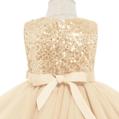 Vista 5 de Vestidos de niña de flores sin mangas de lentejuelas hinchado vestido de tul de la boda de la dama de honor del concurso bautismo cumpleaños vestido