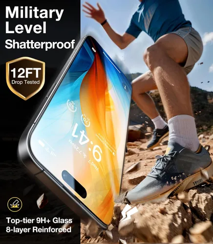 Vista 8 de UltraGlass TOP 9H+ Armor - Protector de pantalla para iPhone 15 Pro [NO.1 Grado Militar A Prueba de Roturas], protector de pantalla 15 Pro de vidrio