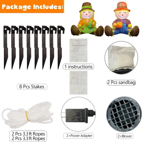 Vista 3 de Lulu Home Decoración inflable de otoño de 3.3 pies, juego de 2 espantapájaros soplados con aire para parejas con luces LED integradas para cosecha