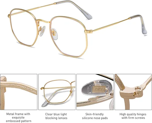 Vista 3 de SOJOS Small Blue Light Blocking Glasses Hexagonal Eyeglasses Frame Anti Blue Ray Glasses One and Only SJ5036