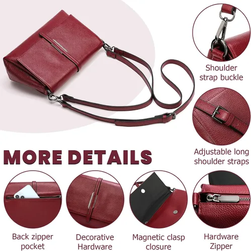 Vista 2 de SHESTORY Bolsos de hombro de cuero genuino para mujer, bolsos cruzados clásicos para mujer