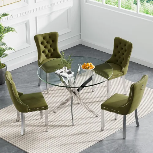 Vista 33 de HomVent Juego de mesa de comedor redonda de vidrio para 2, moderno juego de mesa y sillas de cocina de vidrio templado, juego de mesa de comedor