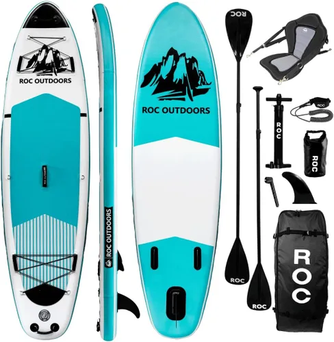 Vista 20 de Roc Tabla de remo inflable con accesorios y mochila de alta calidad, cubierta antideslizante, bolsa impermeable, correa, remo y bomba de mano.