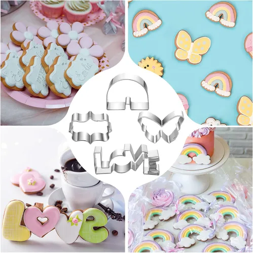 Vista 6 de Kacctyen Juego de 12 cortadores de galletas grandes de primavera de acero inoxidable, cortadores de fondant, azulejos, flores, arcoíris, gafas