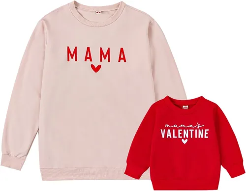 Vista 12 de Mommy and Me - Conjunto familiar de manga larga con cuello redondo y estampado de letras Rosado Rojo