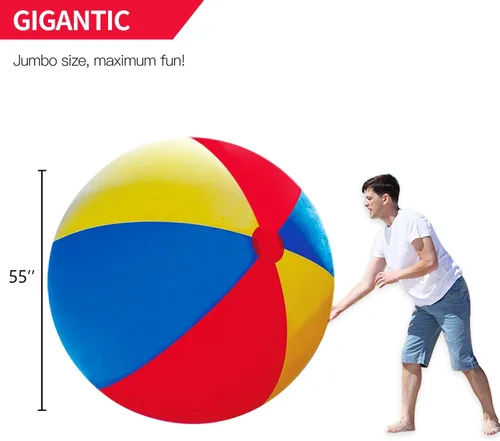 Vista 3 de Novelty Place Bola inflable gigante de playa, juguete de piscina para niños y adultos, tamaño jumbo de 4.6 pies (55 pulgadas)