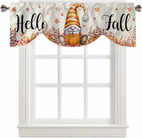 Vista 28 de Cenefa de cortina con lazo rojo de Navidad para ventanas, sala de estar, cocina, baño, granja, bolas de Navidad de acuarela con diseño de bayas
