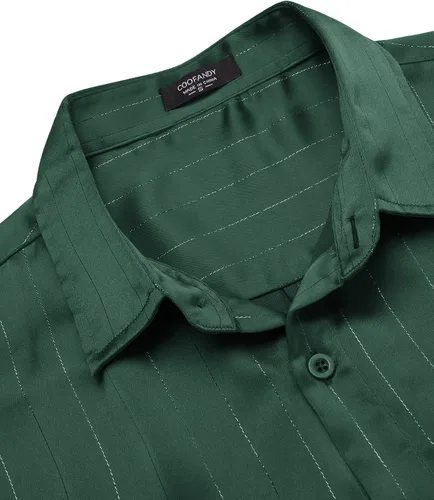 Vista 5 de COOFANDY Camisas de vestir de seda de manga corta para hombre, camisas casuales de satén con botones con bolsillo, fiesta, graduación, boda