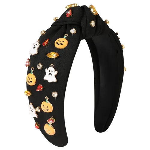 Vista 16 de Diademas de fantasma de Halloween para mujer, diadema de araña espeluznante con cuentas de diamantes de imitación de cristal, accesorios