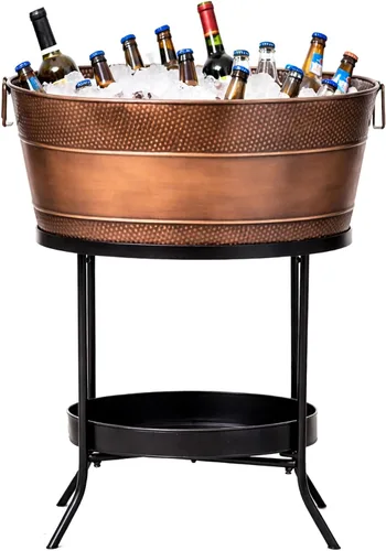 Vista 11 de BREKX Aspen Tina Galvanizada, Enfriador de Hielo y Bebidas de Metal con Acabado de Cobre para Fiestas, Enfriador de Fiestas Sellado Resistente a