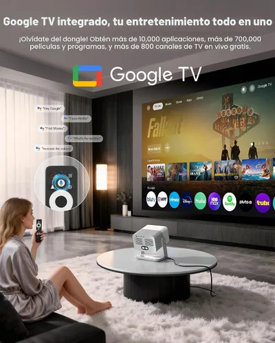 Vista 2 de Google TV con licencia oficial: proyector inteligente 4K con WiFi y Bluetooth, enfoque automático VOPLLS y proyector portátil Keystone