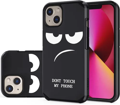 Vista 9 de Funda para iPhone 13 Pro, bonita funda [Don't Touch My Phone] a prueba de golpes de doble capa resistente de silicona protectora de plástico