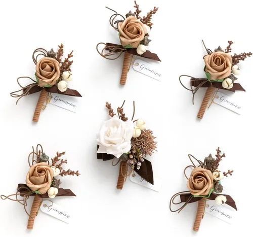 Vista 39 de Ling's Moment Boutonniere para Hombres Boda, Juego de 6, Novio y Padrinos Boutonniere para Boda Regreso a Casa Halloween Ceremonia Aniversario, Cena
