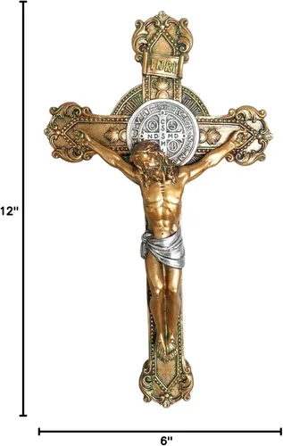 Vista 2 de Love's Gift Crucifijo de pared de resina de Jesucristo para decoración de capilla del hogar (12 pulgadas)