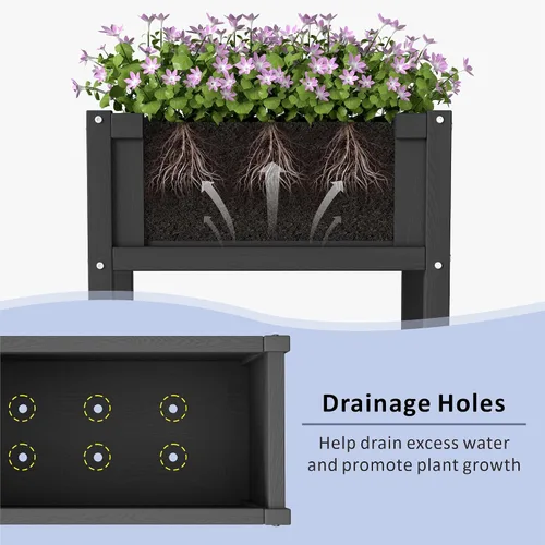 Vista 5 de Cama de jardín elevada con agujeros de drenaje, jardinera elevada impermeable de HDPE con patas, estable y duradera para plantar hierbas, vegetales