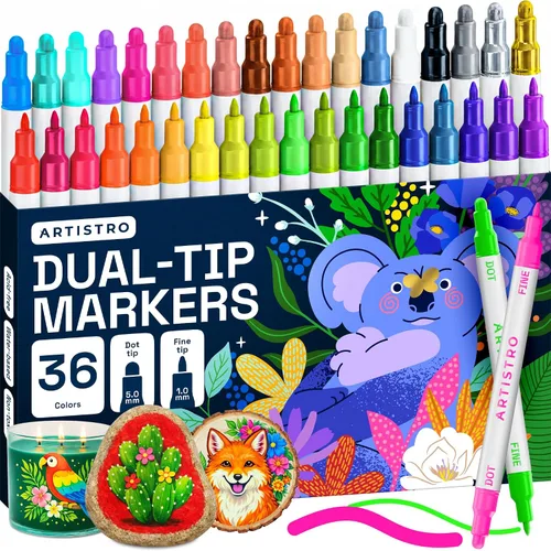 Vista 15 de ARTISTRO Rotuladores acrílicos negros de doble punta - Juego de 5
