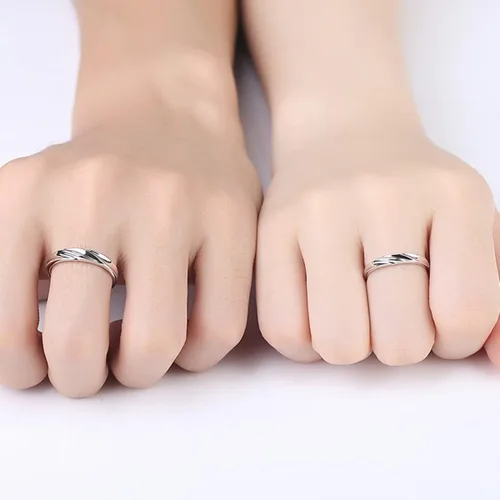 Vista 5 de Anillos a juego para parejas, juego de latidos de corazón ajustables para él y ella, alianzas de plata de ley 925