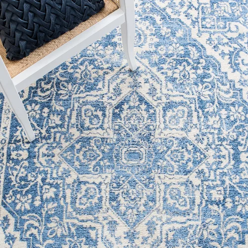 Vista 7 de Safavieh - Alfombra de 2 x 4 pies de la colección Brentwood color marfil y azul marino, alfombra que no suelta pelusas con diseño desgastado