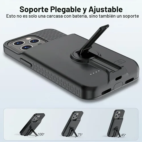 Vista 6 de GIN FOXI Funda de batería para iPhone 14 Pro Max/14 Plus/13 Pro Max/12 Pro Max, funda de carga recargable con soporte de 8500 mAh, funda portátil