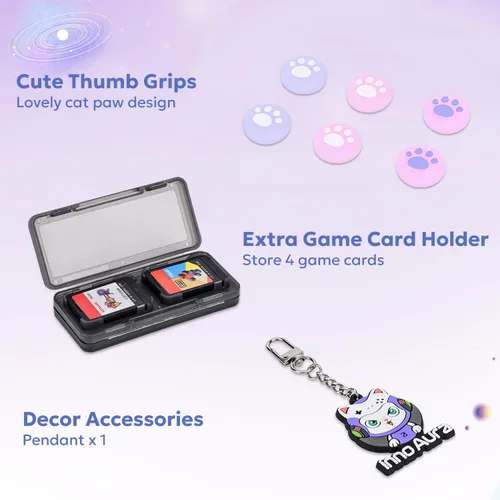 Vista 5 de innoAura Funda para interruptor NS, paquetes de accesorios de interruptor 14 en 1 con funda de transporte para interruptor, funda protectora