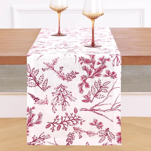 Vista 14 de Solino Home Camino de mesa con estampado floral rosa de 36 pulgadas, camino de mesa de lino 100% puro de 14 x 36 pulgadas para primavera, verano
