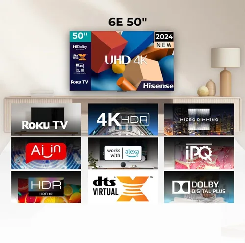 Vista 5 de Hisense Televisión R6E5 de 50 pulgadas (2024) SmartTV 4K HDR10 funciona con AirPlay, Smart Home, Alexa, Google Home