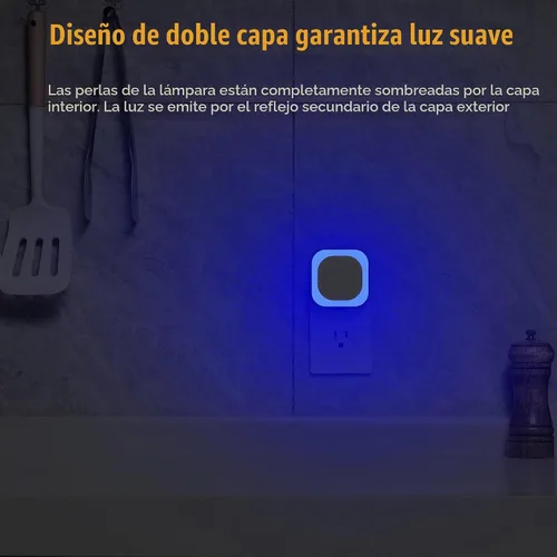 Vista 5 de Paquete de 2 luces nocturnas enchufables regulables, luz nocturna azul, sensor automático de atardecer a amanecer, luz nocturna LED, brillo suave