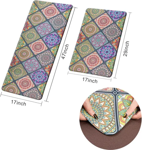 Vista 4 de QIYI Tapetes de cocina bohemios antifatiga, 2 piezas acolchadas, impermeables, cómodas, accesorios de cocina, decoración de interiores con mandala