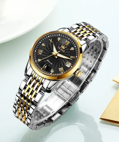 Vista 5 de OLEVS Relojes automáticos para mujer de acero inoxidable con diamantes clásicos cuerda automática impermeable luminoso de lujo para mujer juego