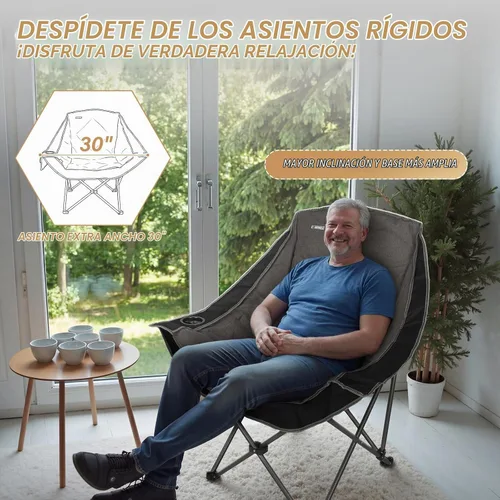 Vista 3 de Silla de Campamento Plegable CAMPHILL, Silla de Camping Portátil Extra Grande con Portavasos, Silla de Césped Resistente Acolchada para Camping