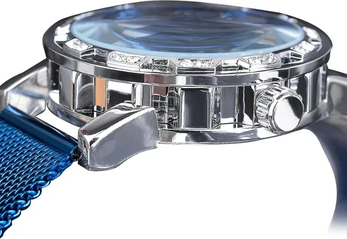 Vista 7 de Reloj de pulsera mecánico retro steampunk con diamantes de talla real para hombre, elegante reloj de pulsera mecánico