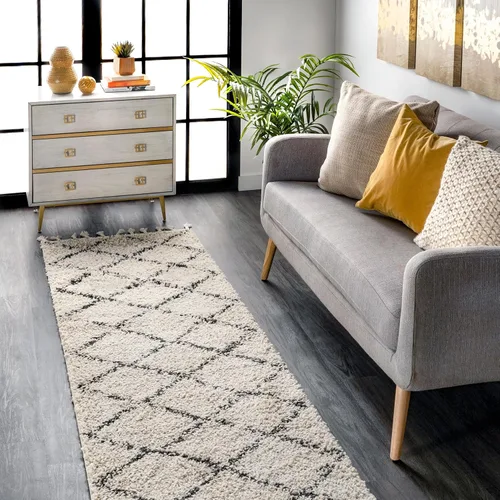 Vista 10 de nuLOOM Jessie - Alfombra marroquí de celosía con borlas, 7 pies 10 pulgadas x 10 pies, color blanco roto Nuloom Jessie Trellis 8' x 10' Area Rug
