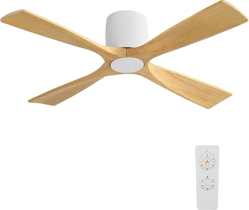 Vista 12 de WINGBO - Ventilador de techo sin luz - 48 pulgadas, ventilador de techo empotrado de madera sólida con control remoto, 4 aspas reversibles, motor DC