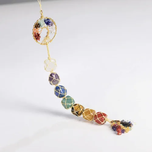 Vista 7 de Adornos colgantes de cristal hechos a mano para ventana de coche, 7 chakras, decoración del hogar, Feng Shui, ornamento de yoga y meditación