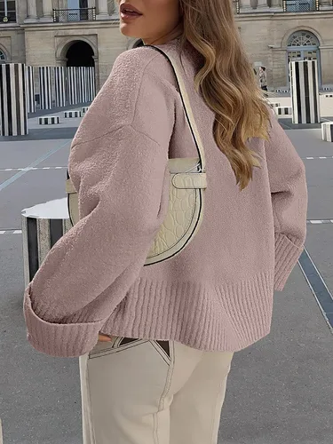 Vista 123 de LOGENE Suéter de gran tamaño para mujer, cuello redondo, manga larga, suave, mullido, suéter de punto 2025 para otoño e invierno