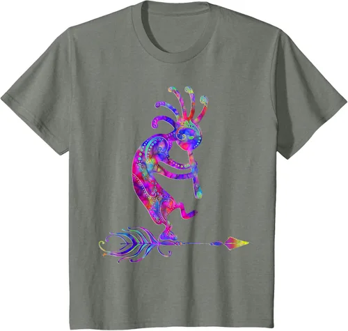 Vista 90 de Native American Kokopelli With Feather 2 - Camiseta Fan Fun, Negro, S