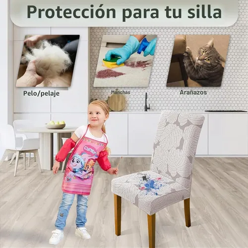 Vista 5 de Juego de 4 fundas elásticas para sillas de comedor, de elastano, protectores extraíbles y lavables para sillas de cocina, fundas ajustables