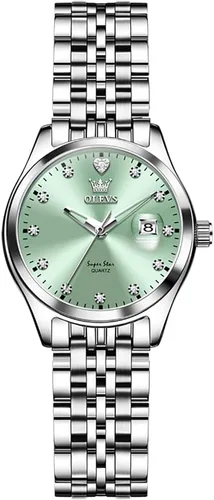 Vista 7 de OLEVS - Relojes de acero inoxidable para mujer, reloj de plata de lujo para damas con fecha, relojes analógicos de cuarzo impermeables y delicados