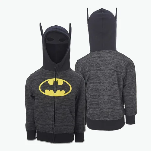 Vista 3 de BATMAN Sudadera con capucha con cremallera, máscara facial con superhéroe integrado, para niños