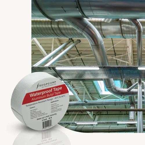 Vista 4 de Cinta multiusos de butilo de aluminio plateado impermeable – Lámina profesional de alta resistencia al calor plateada para sellar, parchear