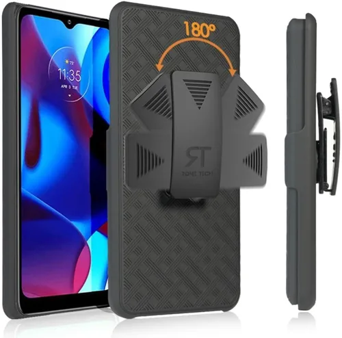 Vista 7 de Funda diseñada para Motorola G Power 5G (2023) con funda de clip para cinturón, funda con función atril, color negro