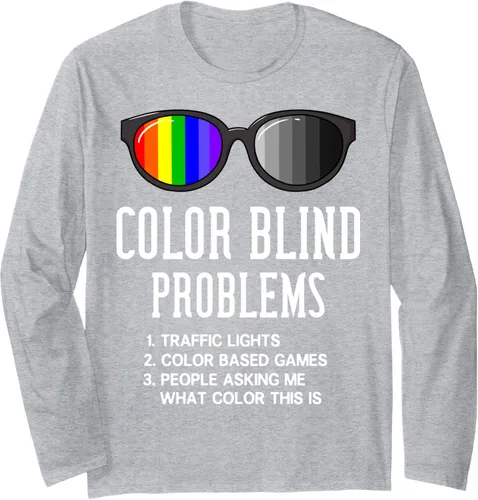 Vista 3 de Color Blind Problems Regalo Prueba de ceguera Gafas de ojo Camiseta de manga larga, Negro