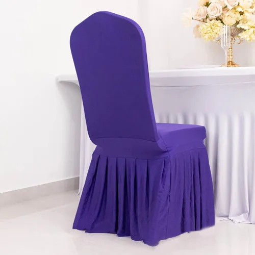 Vista 26 de Efavormart - Funda para silla de banquete de elastano con falda plisada con volantes y banda trasera cruzada, funda elástica negra para bodas y Negro