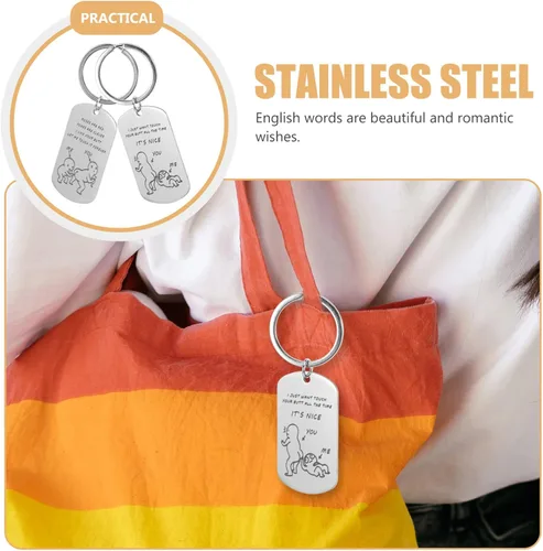 Vista 6 de NOLITOY 2 llaveros de metal con llavero de metal, regalos conmemorativos, decoración de metal para novio, dentaduras postizas, parejas, amantes