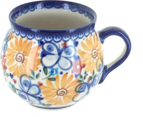 Vista 2 de Blue Rose Polish Pottery - Yellow Alyssa Bubble Mug - 14 oz - Unique Shape Mug for Coffee & Tea